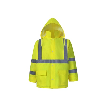 2W International Hi-Vis Rain Jacket, 100% Polyester Oxford with PU Coating, 150 Denier, Class 3 Lime, 2XL 155C-3 2XL